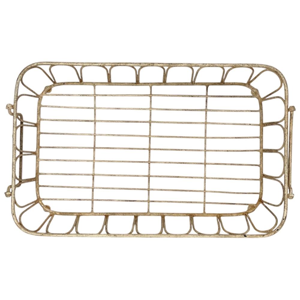 Vintage Painted Heavy Wrought Iron Basket 16"x10 1/4"x 3 1/2" - Picture 4 of 7